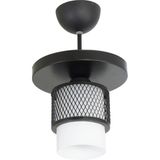 Lambadar Üçlü Beyaz Cam Kafes Model Modern Plafonyer Avize - Siyah - Beyaz - 1