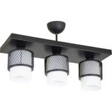 Lambadar Üçlü Beyaz Cam Kafes Model Modern Plafonyer Avize - Siyah - Beyaz - 3