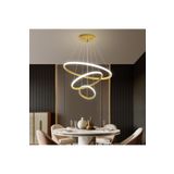 Lambadar Üçlü Halka Model Sarkıt Modern Led Beyaz Işık Ultra Power Led Avize Salon Mutfak Oda Ledli Avize Gold Tek Ebat 50 X 70 0011-Halka50-40-30-Gold-Sarkit