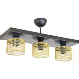 Lambadar Üçlü Kafes Model Modern Plafonyer Avize - Siyah - Gold - 3