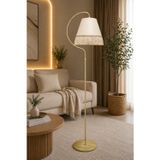Lambader Çise Metal Gövde Krem Sarı Patine Abajur ⭐️ Krem Kumaş Şapka Sarı Püsküllü Salon Köşe Lamba