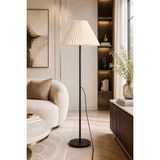 Lambader Siyah Metal Tek Ayaklı Lamba Krem Modern Kırma Kumaş Başlık LAM07