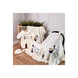 lambkin Müslin Ekru Set – Yastık, Battaniye, Puset Örtüsü ve Bebe Yaka Tulum
