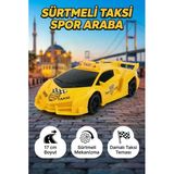 Lamborghini Aventador Tasarımlı Sürtmeli Taksi Spor Araba - 17 Cm - Damalı Oyuncak Taksi
