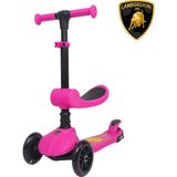 Lamborghini Lisanslı L5 2in1 Katlanabilir Oturaklı Işıklı 3 Tekerlekli Çocuk Scooter Pembe