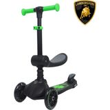 Lamborghini Lisanslı L5 2in1 Katlanabilir Oturaklı Işıklı 3 Tekerlekli Çocuk Scooter Yeşil - Siyah