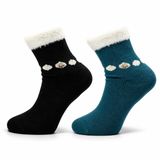 Lambswool Kışlık Kadın Soket 2'li Rahat Çorap, Siyah-Yakut Yeşil Renk 2 Çift Kuzu Yünü Kadın Çorabı, Ekstra Yünlü Yumuşak Konç, Uzun Soket Diz Altı Çorap - Ulanbatur 25039