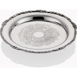 Lamedore Engrave Border Yuvarlak Gümüş Tepsi 25X25X2 cm Dekoratif Sunum ve Servis Tepsisi 1MG-6354