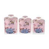 LAMEDORE Floral Pink 3 lü Porselen Baharatlık Baharat Takımı Kavanoz