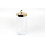 Lamedore Halka Kulplu Optik Cam Büyük Boy Gold Kavanoz 13,5x13,5x30 cm – Dekoratif Saklama Kavanozu