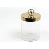 Lamedore Halka Kulplu Optik Cam Küçük Boy Gold Kavanoz 13,5X13,5X19 cm – Dekoratif Saklama Kavanozu - Şeffaf - 1700 ml