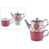 Lamedore Lamedore Tea Delight Tek Kişilik Demlikli Fincan Seti Blooming Baroque - Açık Pembe - Beyaz