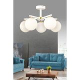 Lamela Beyaz Glob Camlı 5'li Modern Beyaz Plafonyer Avize Salon Oturma Odası - Ahşap - Bej - Siyah - Seçenek 1