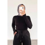 Lamelif Balıkçı Yaka Fitilli Body, Eldiven Detaylı, Uzun Kollu, Siyah, M Beden