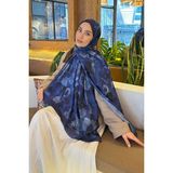lamelif Batik Çiçek Desen Bambu Şal Gece Mavisi