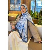Lamelif Batik Çiçek Desen Bambu Şal Indigo - İndigo