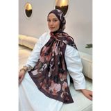 lamelif Batik Çiçek Desen Bambu Şal Kahverengi