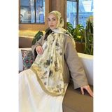 lamelif Batik Çiçek Desen Bambu Şal Mint Yeşili