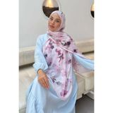 lamelif Batik Çiçek Desen Bambu Şal Şeker Pembesi