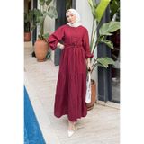 lamelif Bel Büzgülü Tesettür Elbise Bordo
