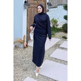 Lamelif Büzgülü Tesettür Elbise Lacivert - L - XL