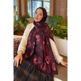 lamelif Çiçek Desen Bambu Şal Koyu Bordo