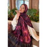 lamelif Çiçek Desen Bambu Şal Vişne