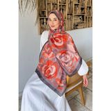 Lamelif Çiçek Desen Pamuk Şal Antrasit 70 x 180 cm Hafif ve Nefes Alan Kumaşla Kadınlar İçin