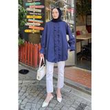 Lamelif Flores Fırfırlı Tunik, Lacivert, S Beden, Kadın