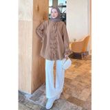 Lamelif Flores Fırfırlı Tunik, Soft Kahve, Kadın, M Beden