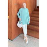 Lamelif Gizli Düğme Detaylı Tesettür Tunik, Mint Yeşili, S/M Beden, Kadın