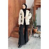 Lamelif Kadın Fiyonk Detaylı Hırka, Sütlü Kahve, Standart Beden