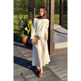 Lamelif Kadın Tesettür Takım, Eteği Bağlama Detaylı, Taş Rengi, L/XL Beden