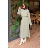 Lamelif Kadın Tesettür Takımı, Eteği Bağlama Detaylı, Çağla Yeşili, L/XL Beden
