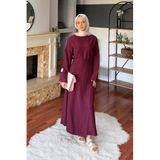 Lamelif Kadın Tesettür Takımı, Eteği Bağlama Detaylı, Mürdüm, S/M Beden