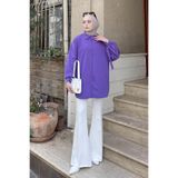 lamelif Kol Detaylı Gömlek Oversize Gömlek Mor