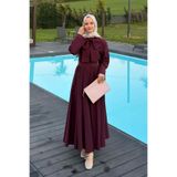 lamelif Kravat Yaka Tesettür Takım Mürdüm