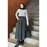 Lamelif Links Desenli Crop Hırka, Bisiklet Yaka, Gri, Kadın