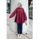 lamelif Lopez Balon Kol Tunik Bordo