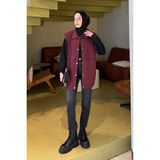 Lamelif Önü Çıtçıt Düğmeli Bordo Yelek Kadın Rahat Kalıp Pamuk Polyester Kumaş ile Şık Stil