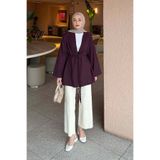 lamelif Örgü Bağlamalı Kimono Ceket Mürdüm