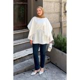 lamelif Pelerin Detaylı Oversize Tunik Beyaz