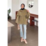 Lamelif Şallı Bağlama Detaylı Tunik, Geniş Kol, Yağ Yeşili, S/M Beden, Kadın