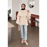 lamelif Şallı Bağlama Detaylı Tunik Krem
