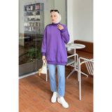 Lamelif Üç İplikli Yarım Balıkçı Yakalı Basic Tunik, Mor, S Beden