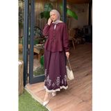 Lamelif V Yaka Kolları Lastikli Müslim Tesettür Gömlek, Mürdüm, M Beden