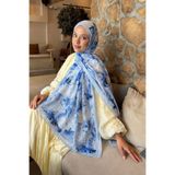 lamelif Vintage Flower Desen Bambu Şal Bebe Mavisi