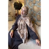 lamelif Vintage Flower Desen Bambu Şal Koyu Bej