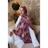 lamelif Vintage Flower Desen Bambu Şal Mürdüm