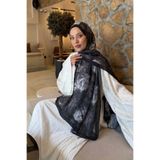 lamelif Vintage Flower Desen Bambu Şal Siyah